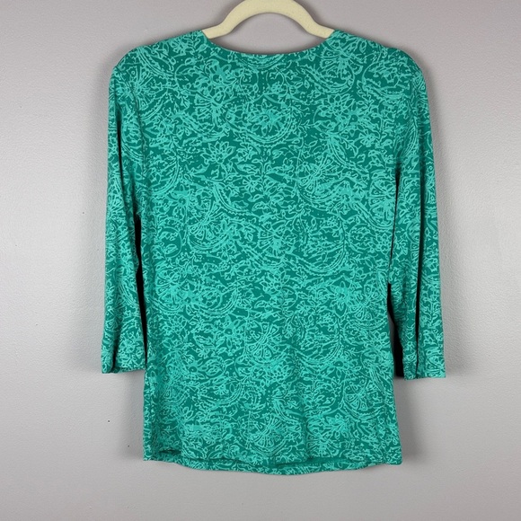 Fresh Produce Turquoise Patterned Wrap 3/4 Sleeve Blouse Size Medium - Picture 10 of 10